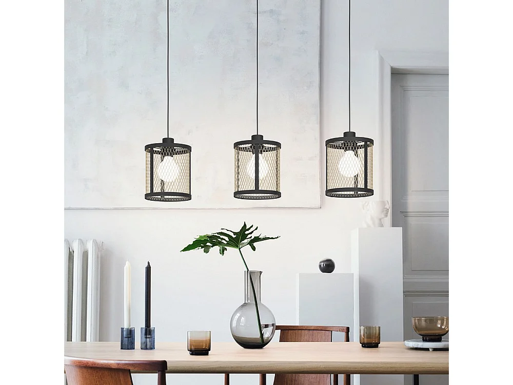 Lampadario Industrial Dellow 3 Luci Acciaio Nero