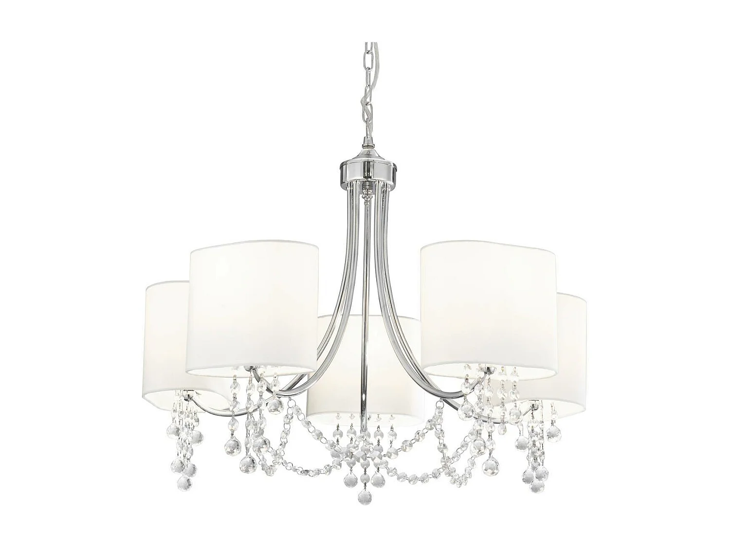 Searchlight Nina - Sospensione a soffitto a 5 luci multibraccio cromata, cristalli con paralumi, attacco E14