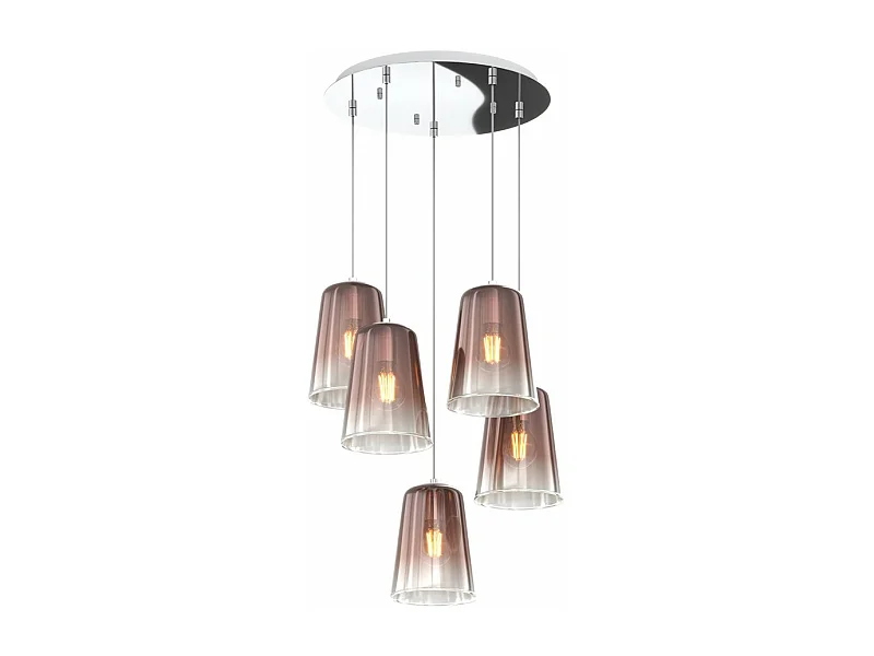 Sospensione Contemp. Rosone Tondo Shaded Metallo Cromo Vetro Rame 5 Luci E27