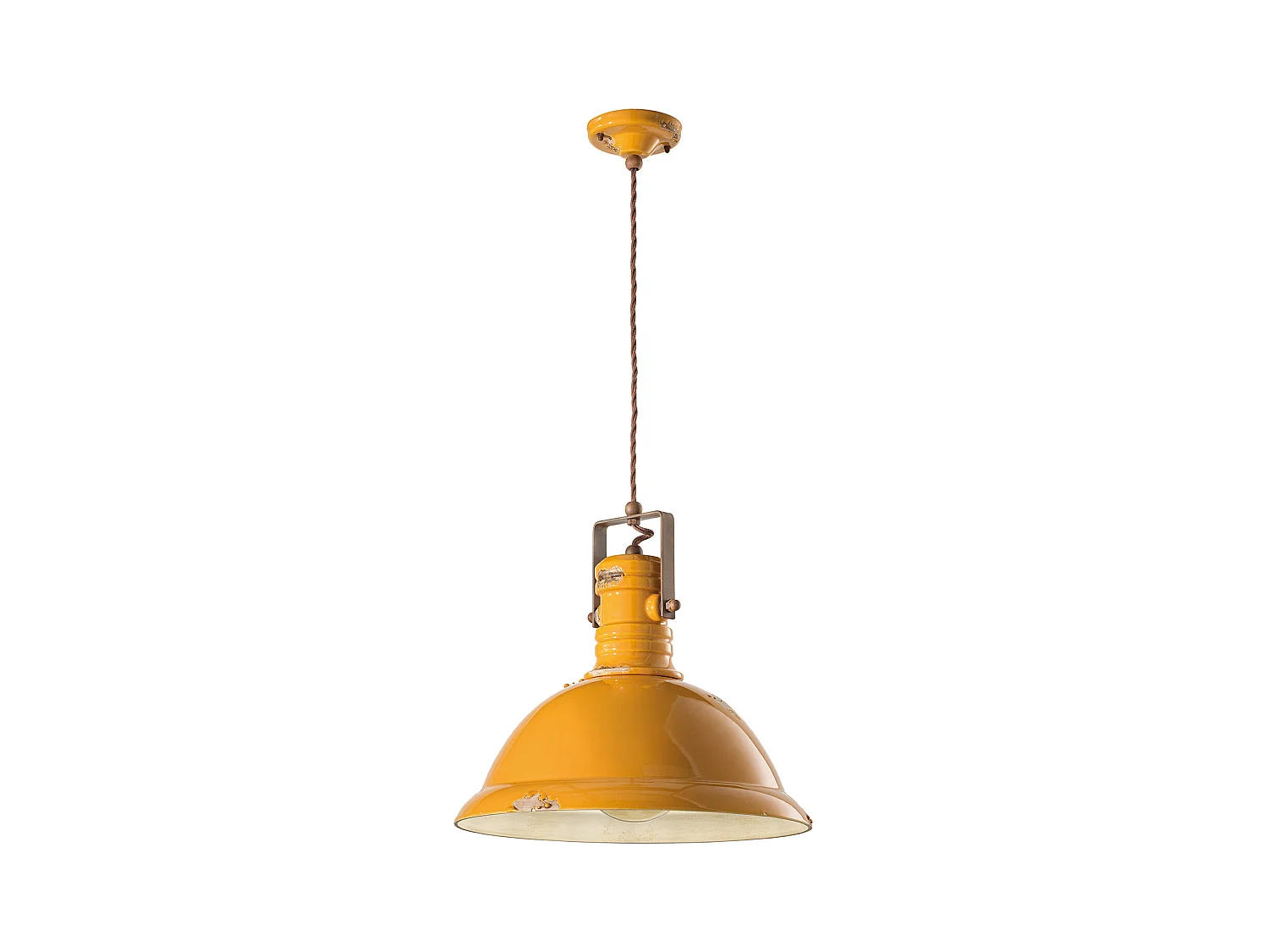 Lampadario Industrial Ferro E Ceramica Vintage Giallo 1 Luce E27 40Cm