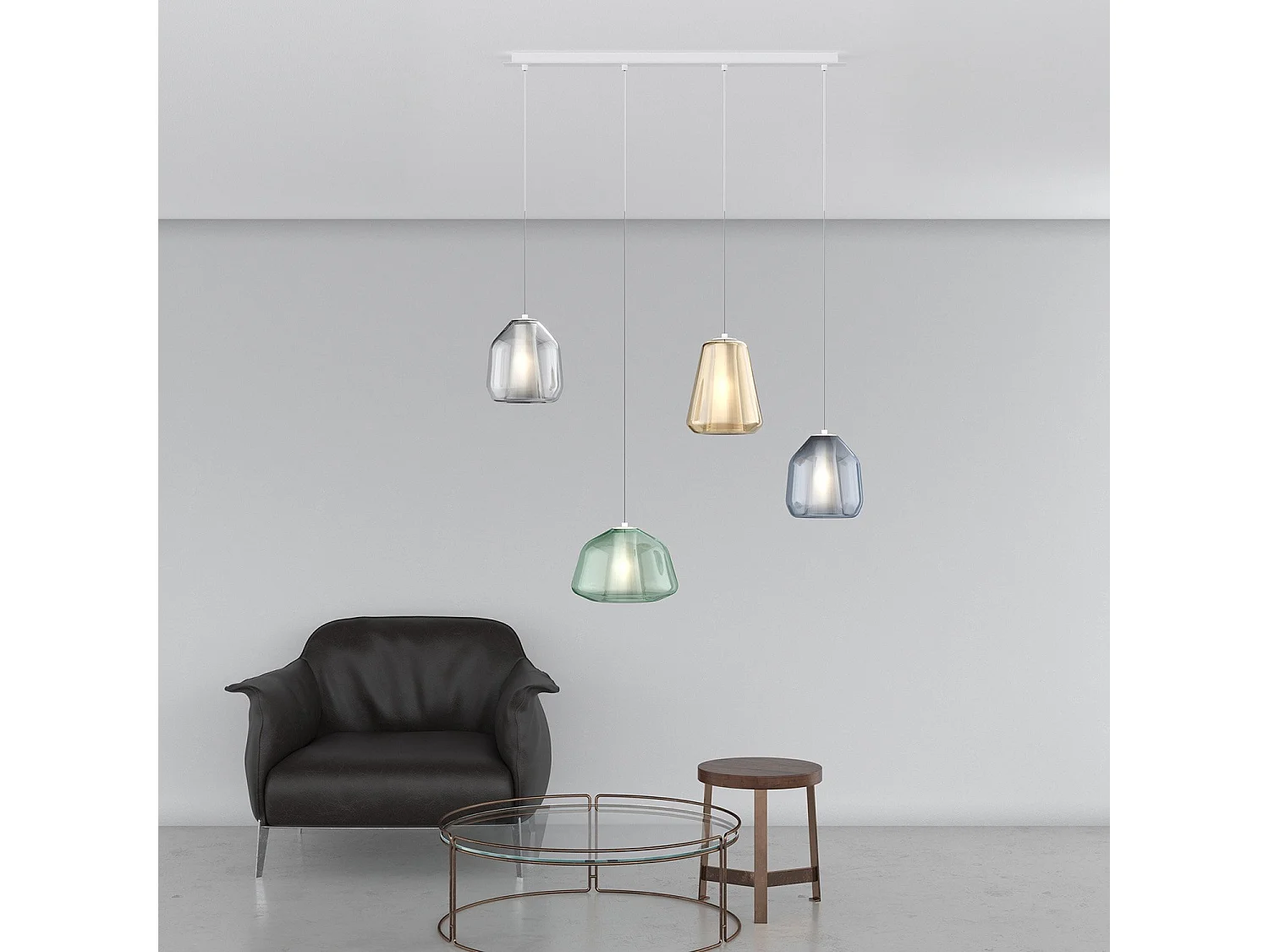 Sospensione Bianco 4 Luci Rettangolare (Alpha Ve) (Beta Tr + Bl) (Gamma Am)