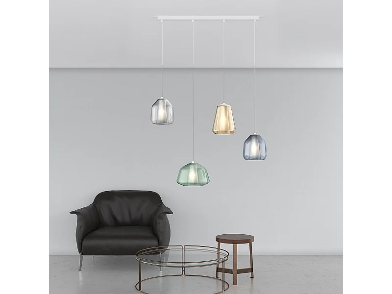 Sospensione Bianco 4 Luci Rettangolare (Alpha Ve) (Beta Tr + Bl) (Gamma Am)