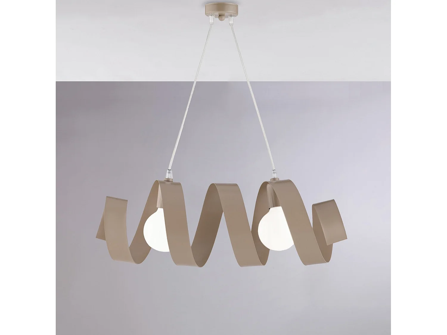 Helix Suspension en fer laqué gris tourterelle mat avec câble électrique réglable 2 lumières L. 54 X 20 BL141-2-TO