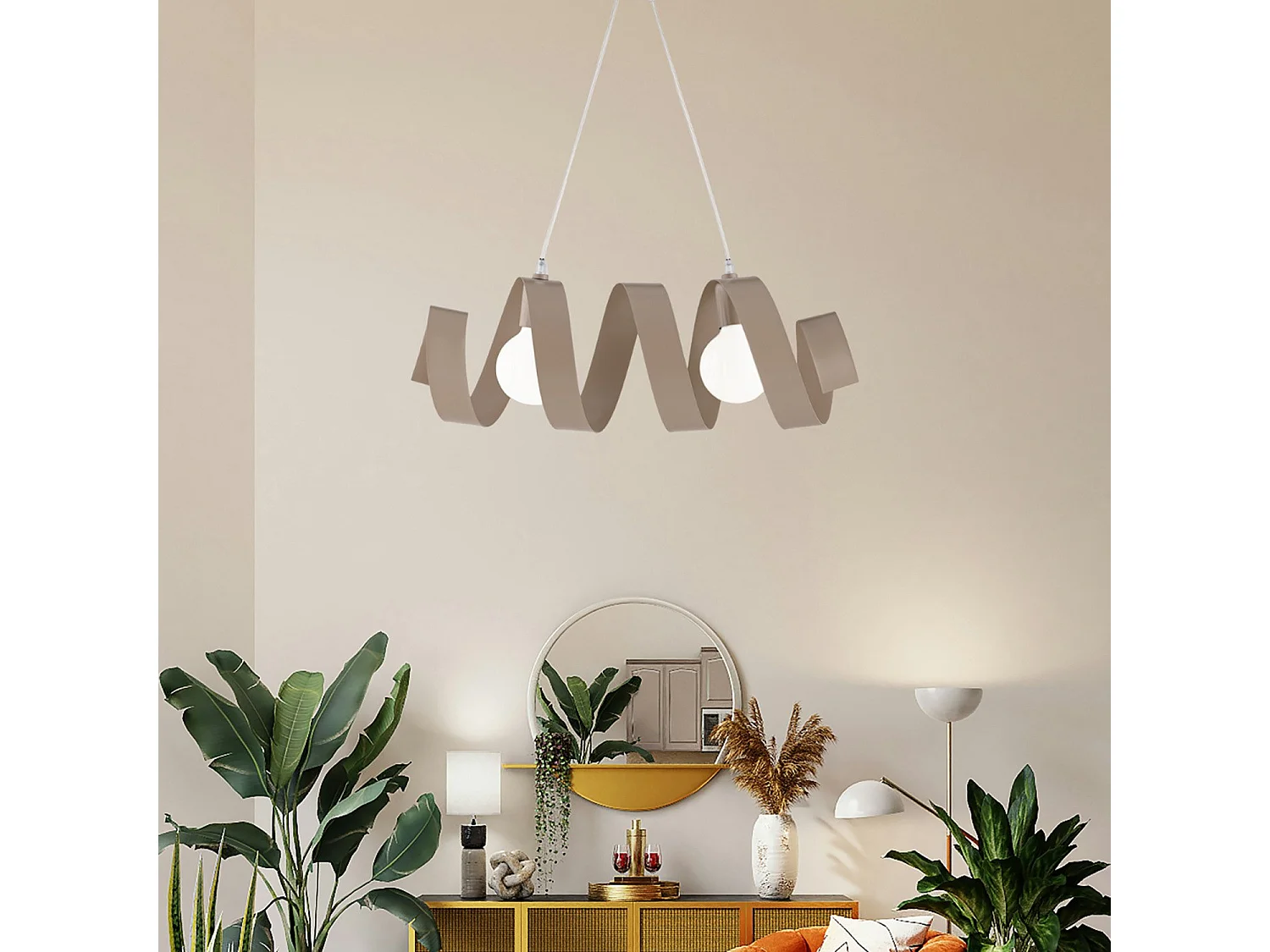 Helix Suspension en fer laqué gris tourterelle mat avec câble électrique réglable 2 lumières L. 54 X 20 BL141-2-TO