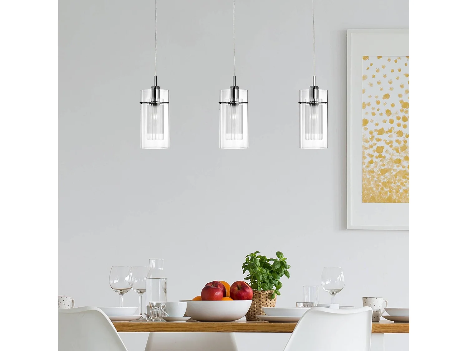 Searchlight Duo 1 - Lampada a sospensione a grappolo con 3 luci cromo, vetro, attacco E14