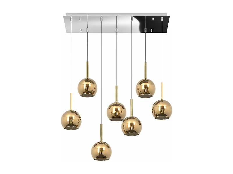 Sosp. Cromo Rettangolare 7 Luci Vetri Tutti Piccolo Oro