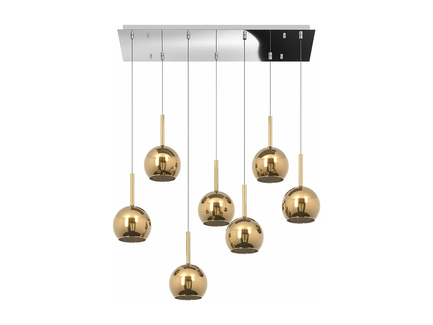 Sosp. Cromo Rettangolare 7 Luci Vetri Tutti Piccolo Oro