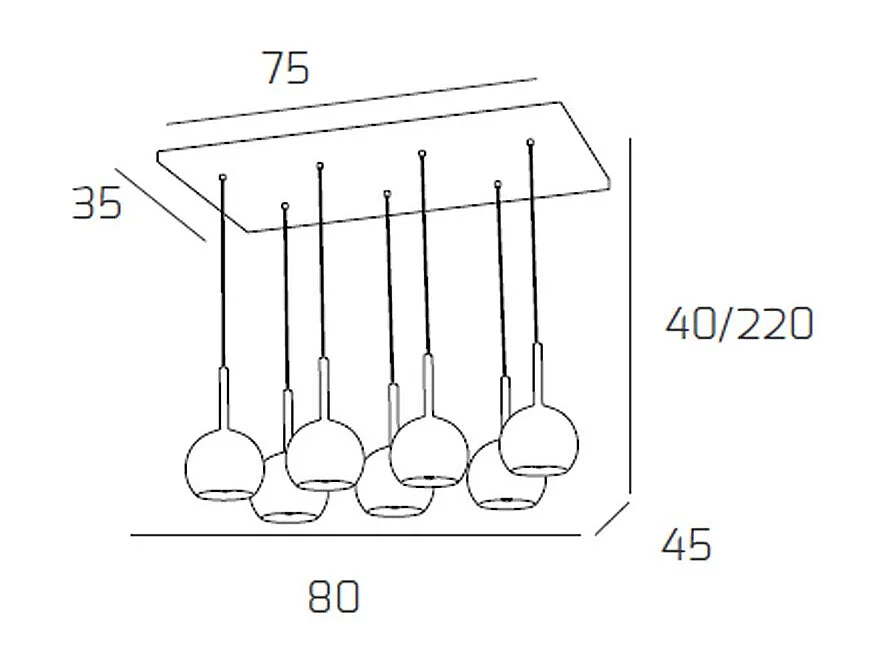 Sosp. Cromo Rettangolare 7 Luci Vetri Tutti Piccolo Oro