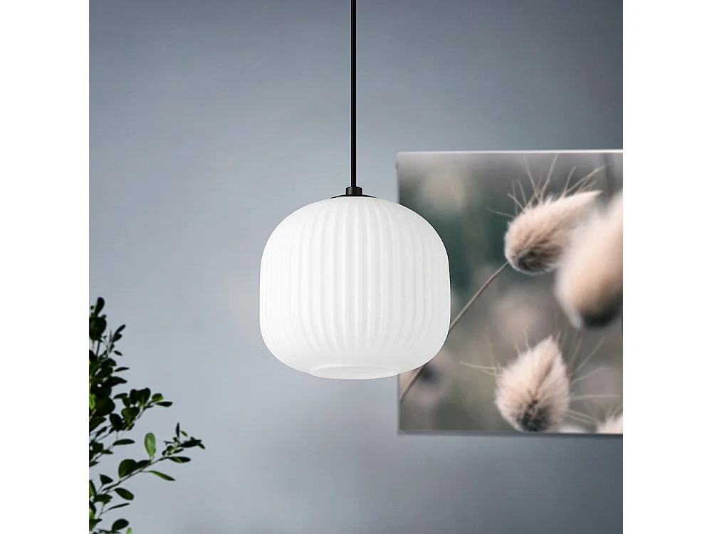 Lampadario Contemporaneo Mantunalle 1 Luce Acciaio Nero Vetro Bianco