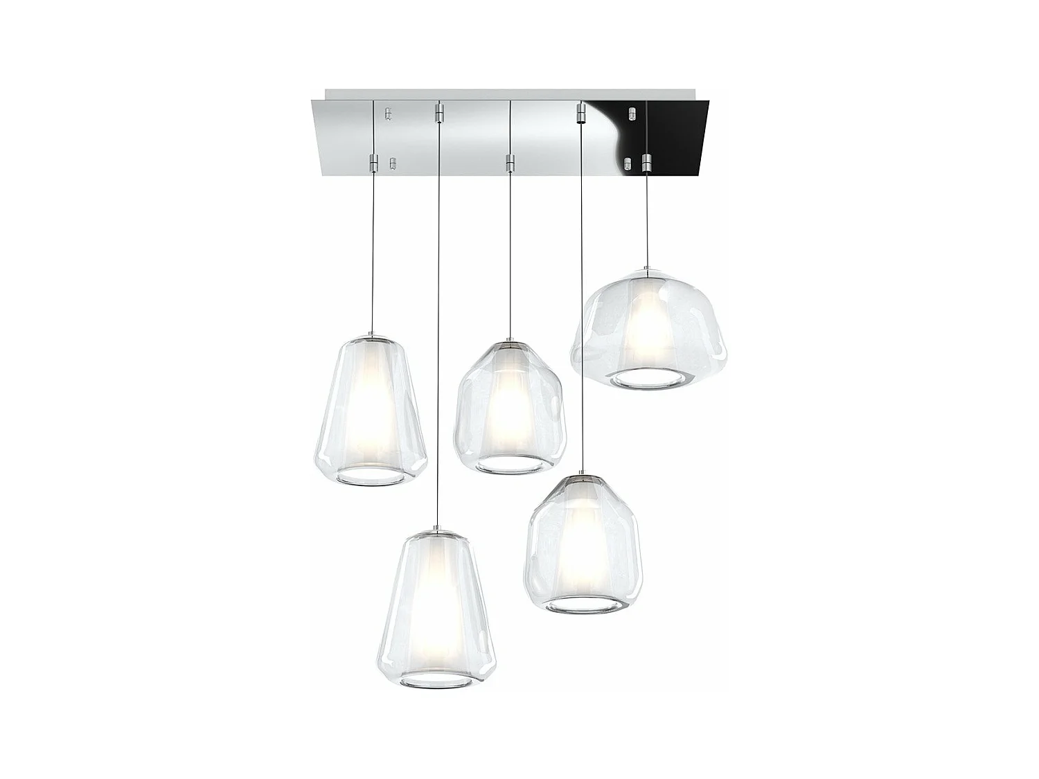 Sospensione Cromo 5 Luci Rettangolare Vetri 1X Alpha + 2X Beta + 2X Gamma Trasparenti