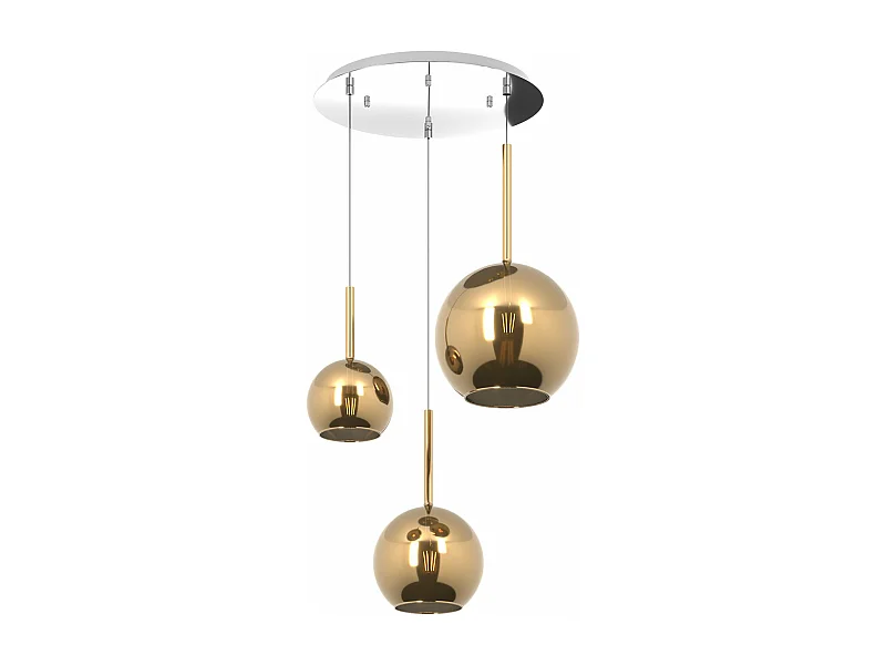 Sosp. Cromo Tonda 3 Luci Vetri (1 Grande+1 Medio+1 Piccolo) Tutti Oro