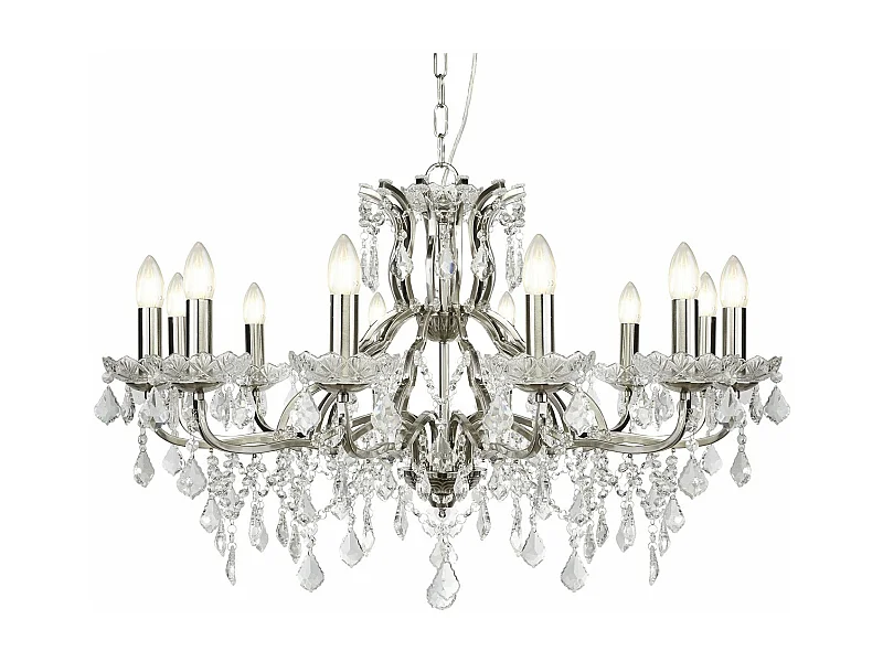 Lampadario Classico Parigi Acciaio Argento Vetro Trasparente 12 Luci E14