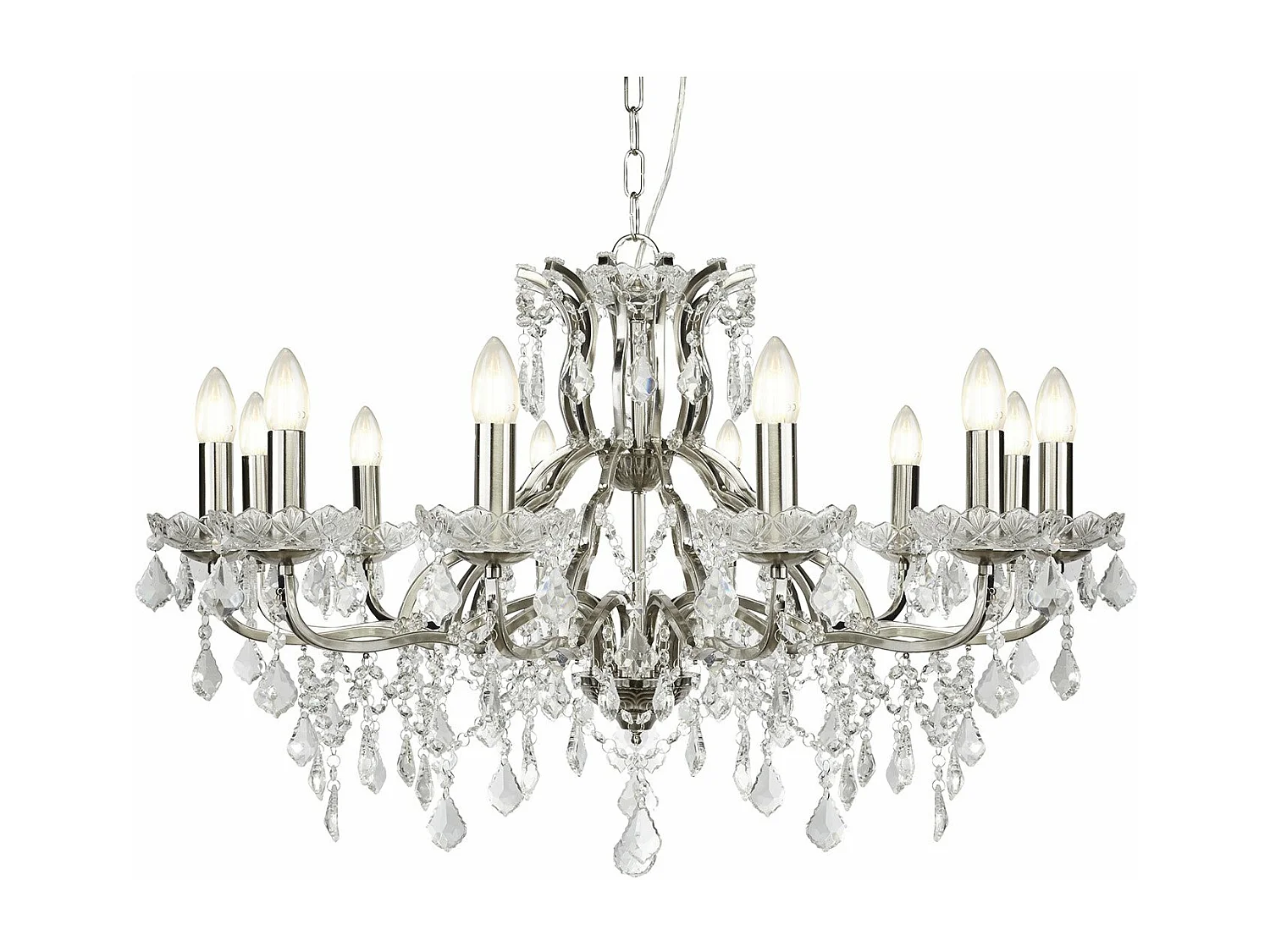 Lampadario Classico Parigi Acciaio Argento Vetro Trasparente 12 Luci E14