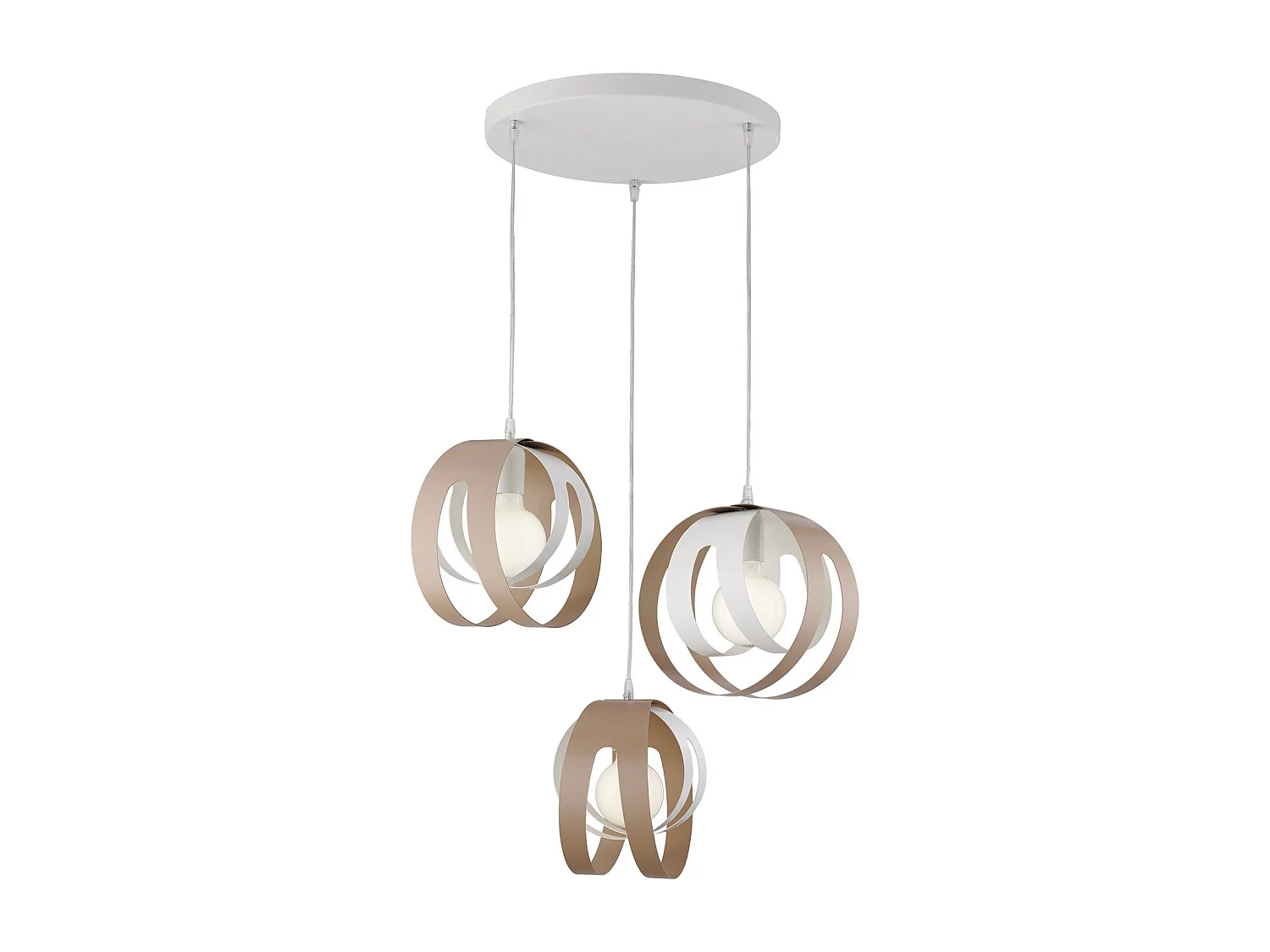 Suspension Tobias rosace ronde, diffuseurs laser fer blanc/gris tourterelle, câble orientable, 3 lumières d.55 cm