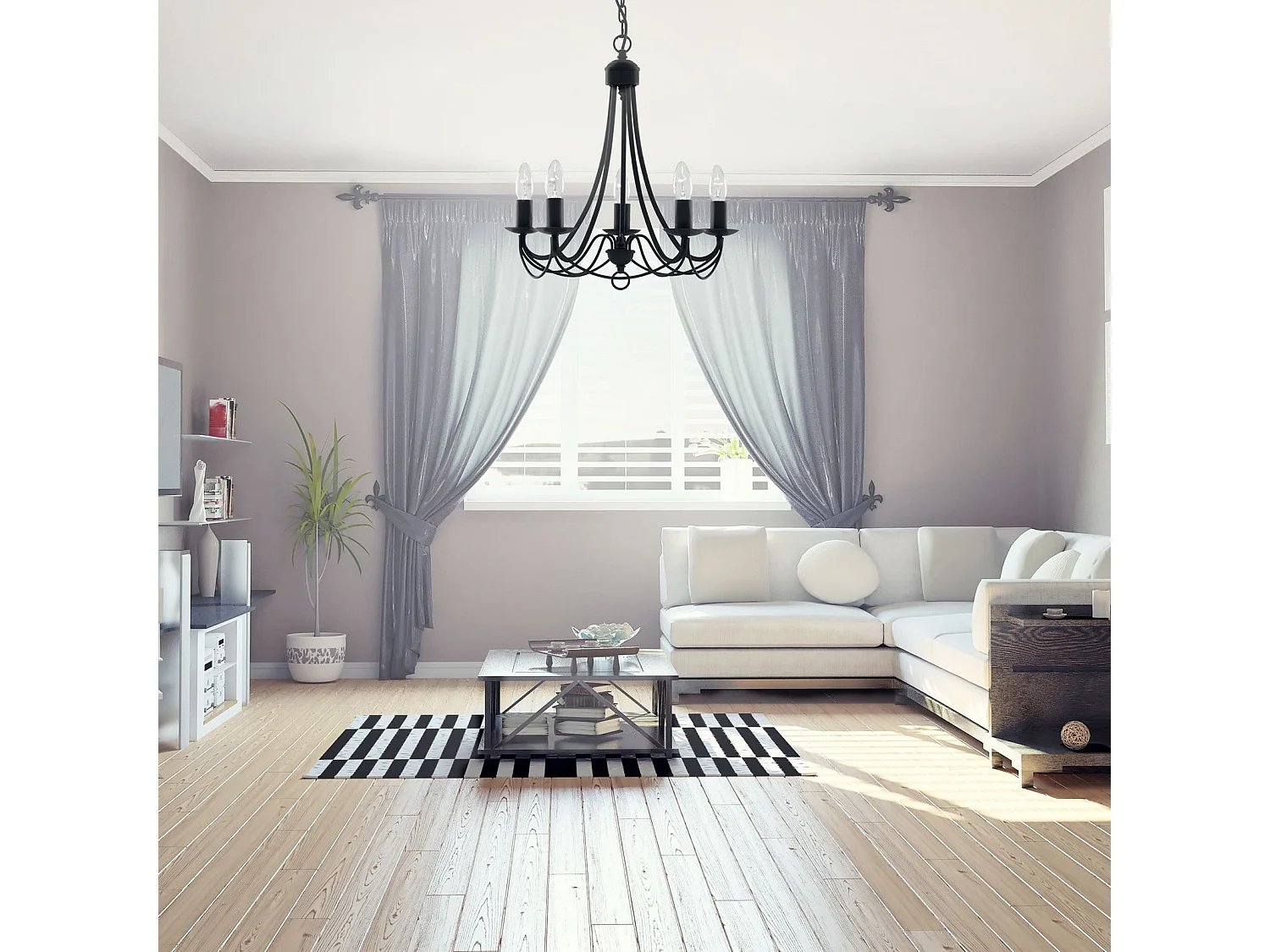 Searchlight Maypole - Sospensione a soffitto a 5 luci multibraccio nera, E14