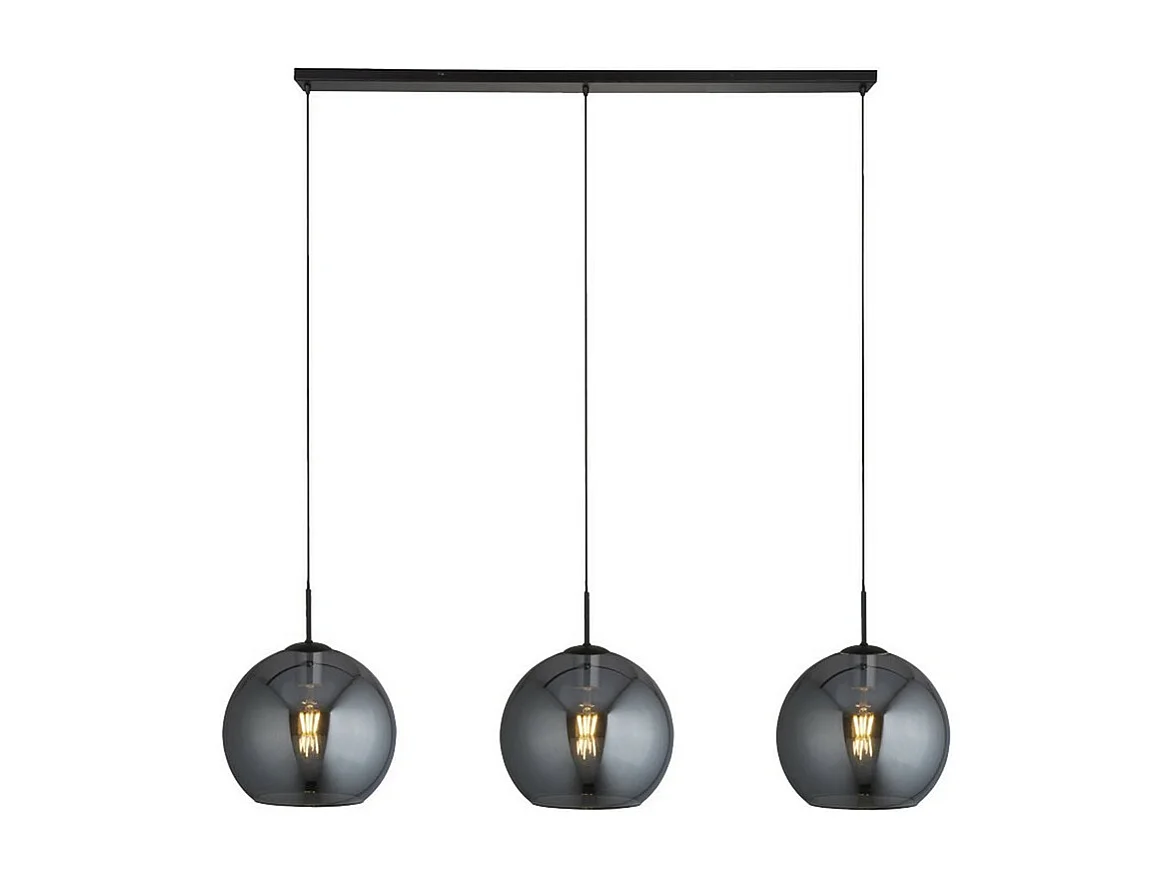 Searchlight AMSTERDAM 3 ljus mattsvart takhngande runda Smokey glasskrmar