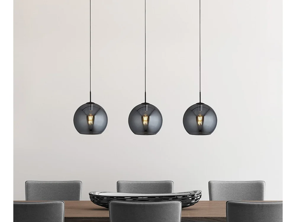 Searchlight AMSTERDAM - Paralume rotondo in vetro fumé a 3 luci nero opaco con barra a soffitto