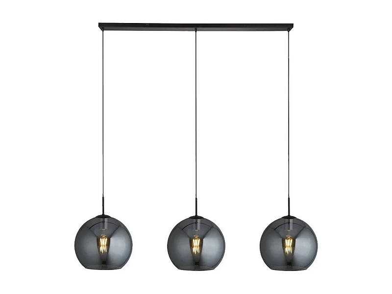 Searchlight AMSTERDAM - Paralume rotondo in vetro fumé a 3 luci nero opaco con barra a soffitto