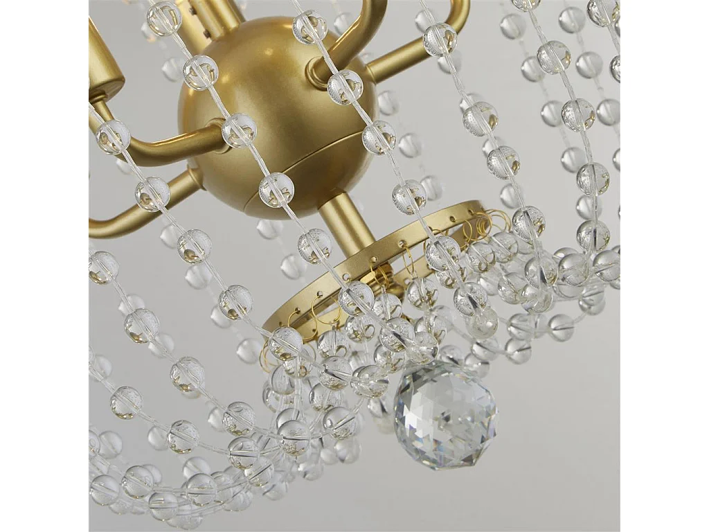 Searchlicht Shower 5-Licht-Anhänger, Gold-Finish, Metall, klarer Kristall