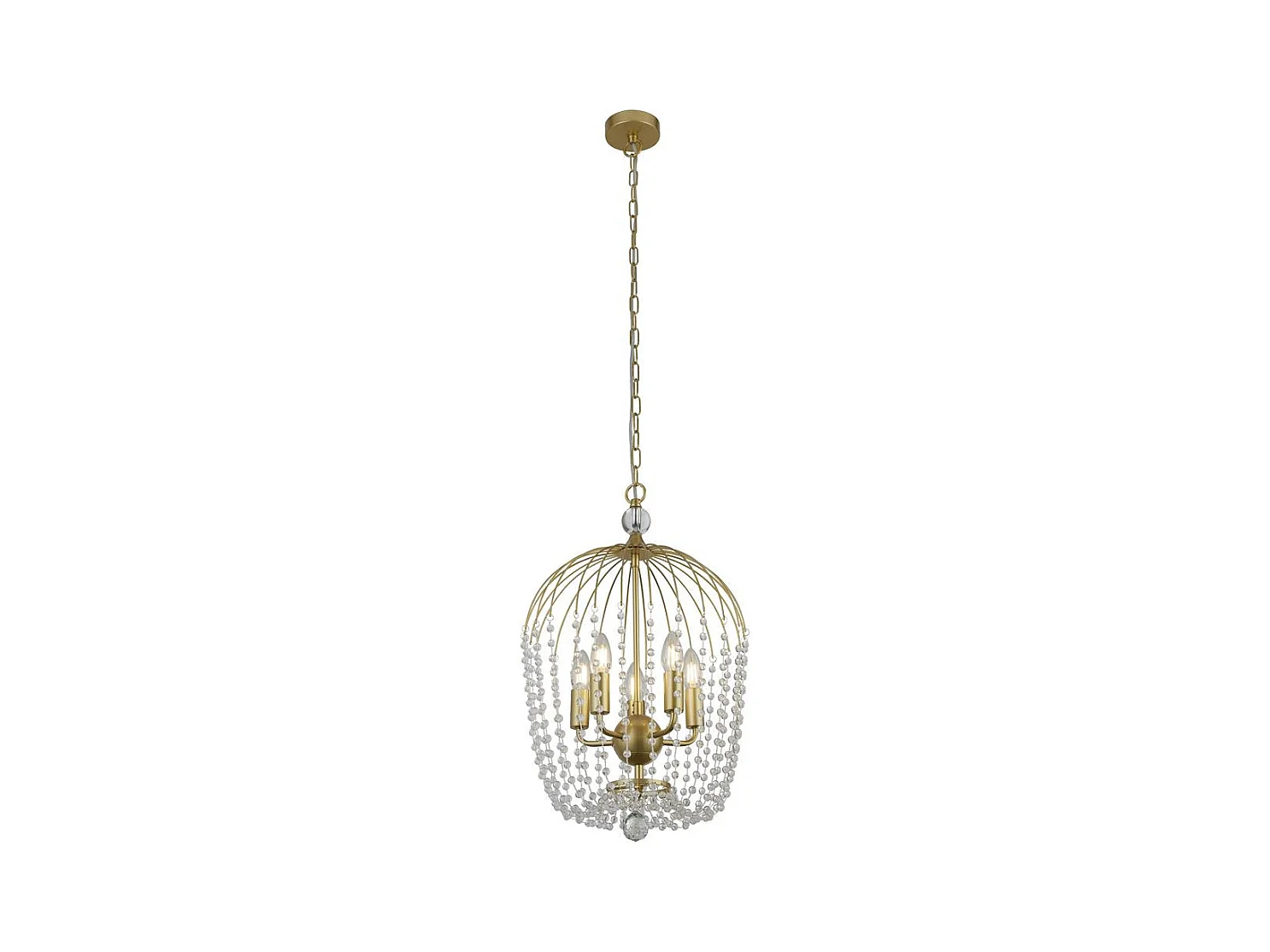 Searchlight Shower Pendente 5 Luci, Finitura Oro, Metallo, Cristallo Trasparente