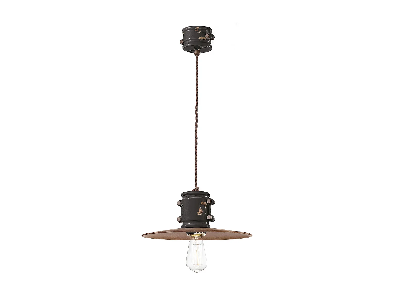 Lampadario Vintage Urban Ferro E Ceramica Nero 1 Luce E27 40Cm