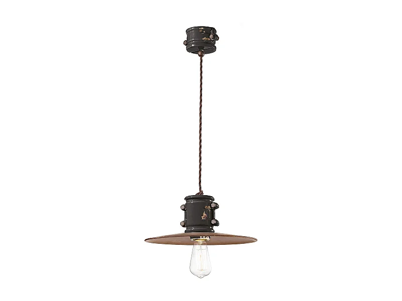 Lampadario Vintage Urban Ferro E Ceramica Nero 1 Luce E27 40Cm