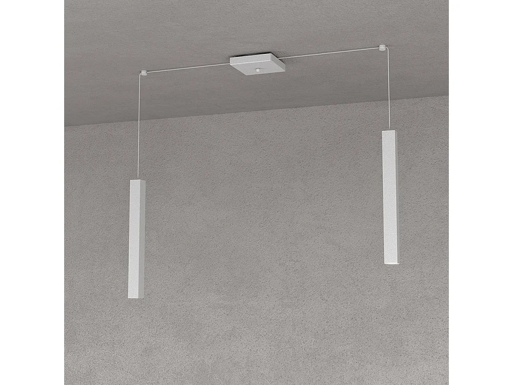 Square Tube Sospensione 2 Luci Grigio Cavo Cm.250 Con Base