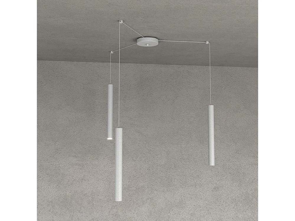 Round Tube Sospensione 3 Luci Grigio Cavo Cm.250 Con Base