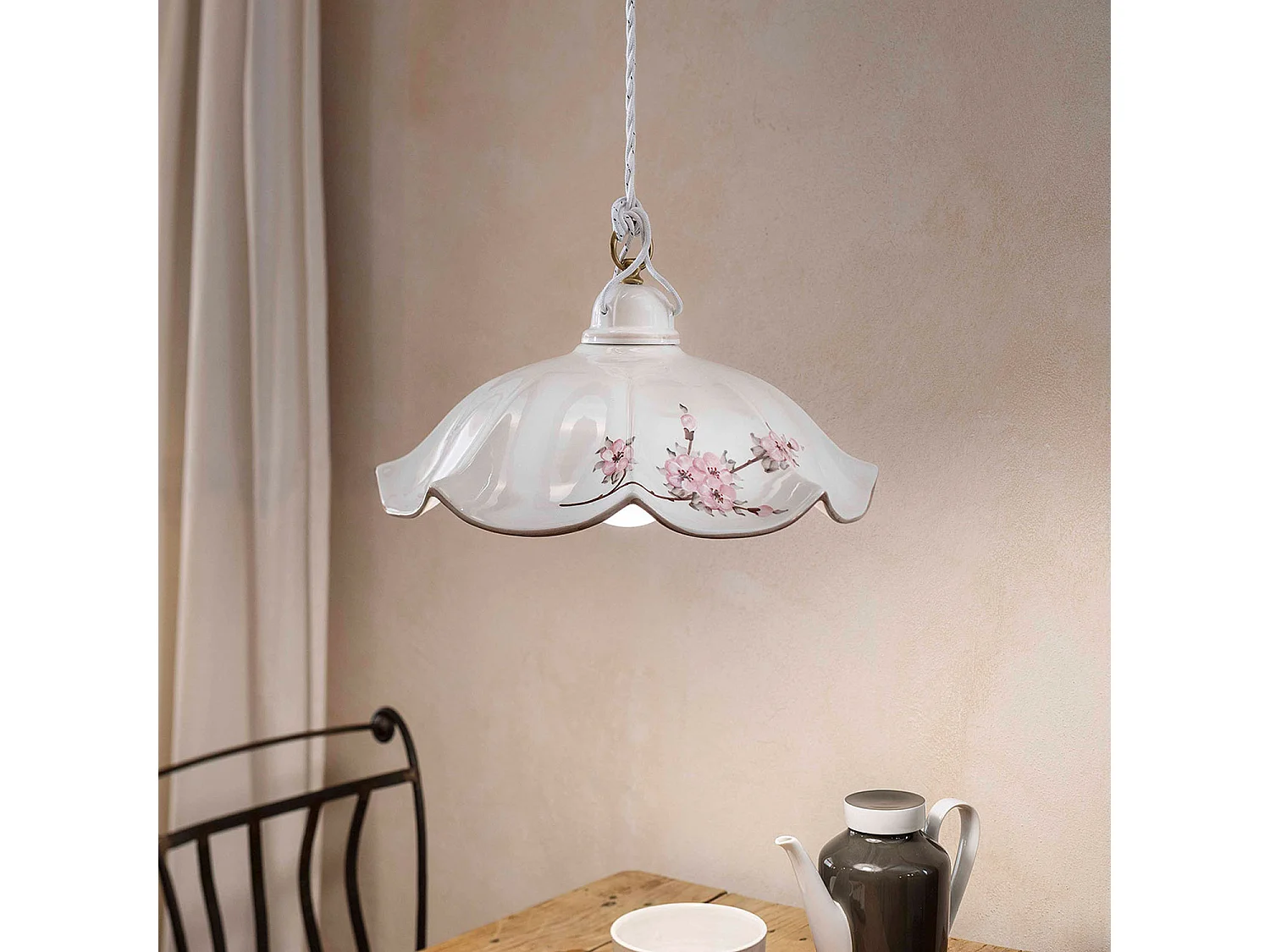 Lampadario Classico Belluno Ceramica E Ottone Satinato Decorato 1 Luce E27