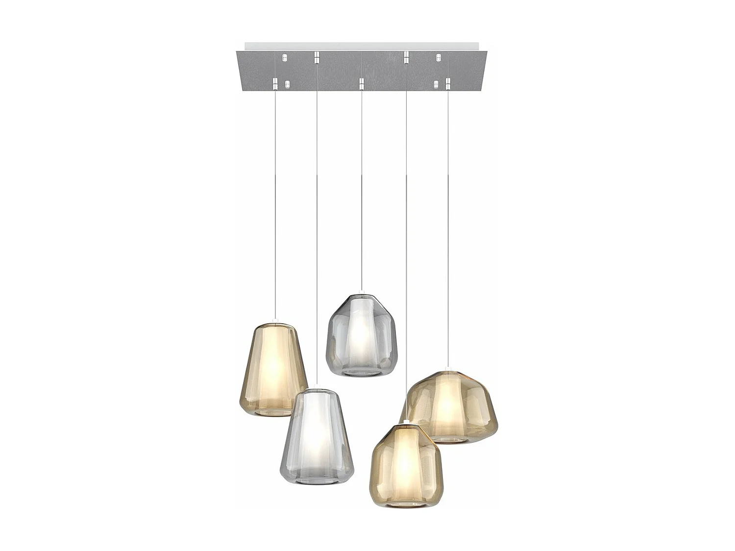 Sospensione Cromo 5 Luci Rettangolare Vetri (Alpha Am) (Beta Am + Tr) (Gamma Tr + Am)