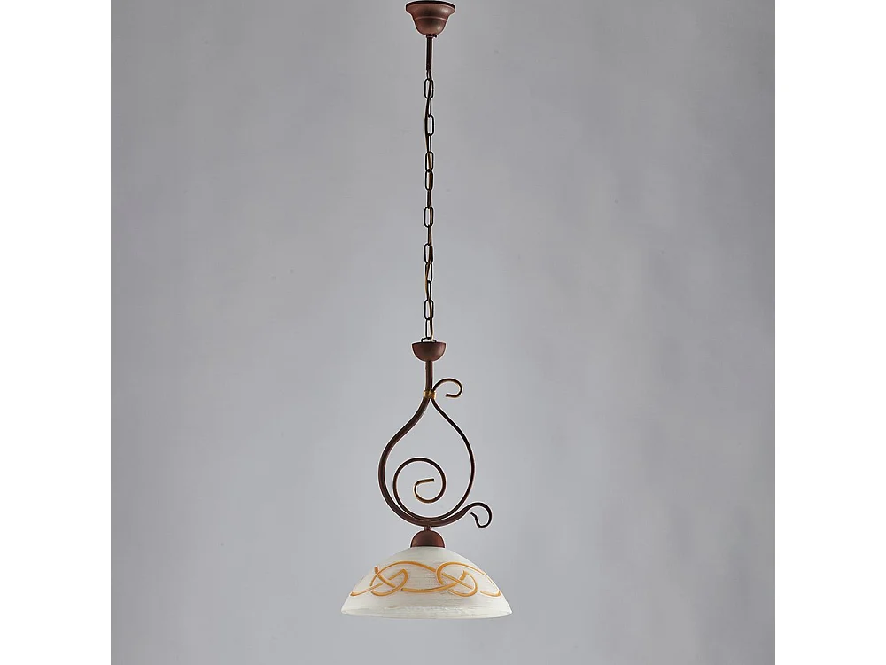 Sospensione Rustica 1Luce Ferro Battuto Nero Ruggine Vetro Ambra Serie Faraone