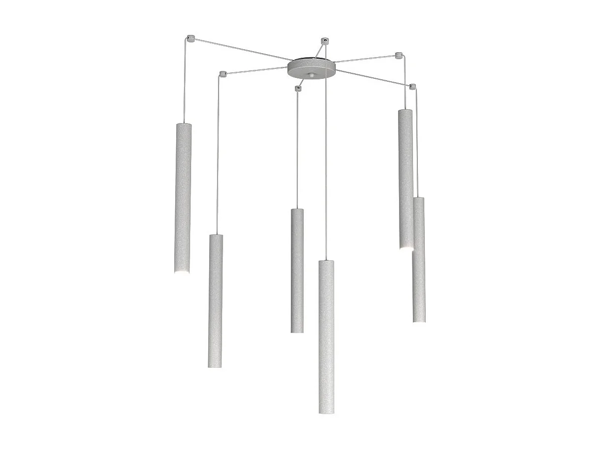 Round Tube Sospensione 6 Luci Grigio Cavo Cm.250 Con Base