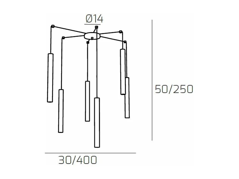 Round Tube Sospensione 6 Luci Grigio Cavo Cm.250 Con Base