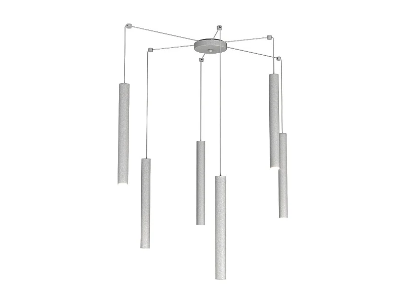 Round Tube Sospensione 6 Luci Grigio Cavo Cm.250 Con Base