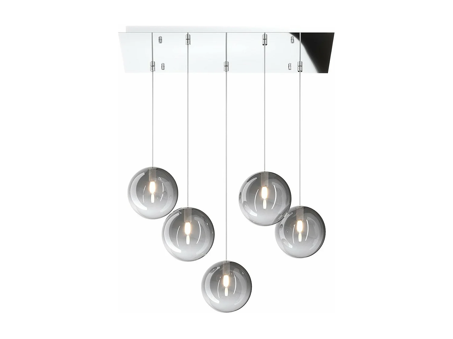 Sospensione Cromo 5 Luci Rettangolare Vetri Fume