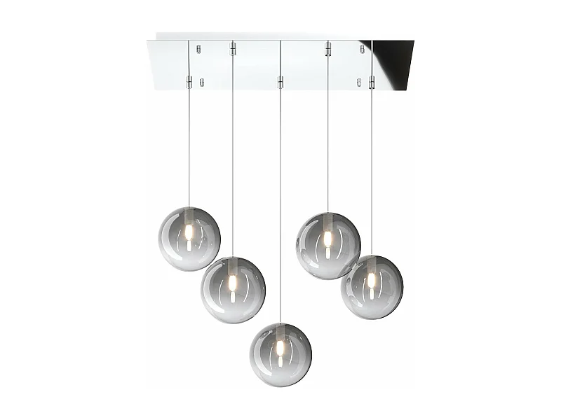 Sospensione Cromo 5 Luci Rettangolare Vetri Fume