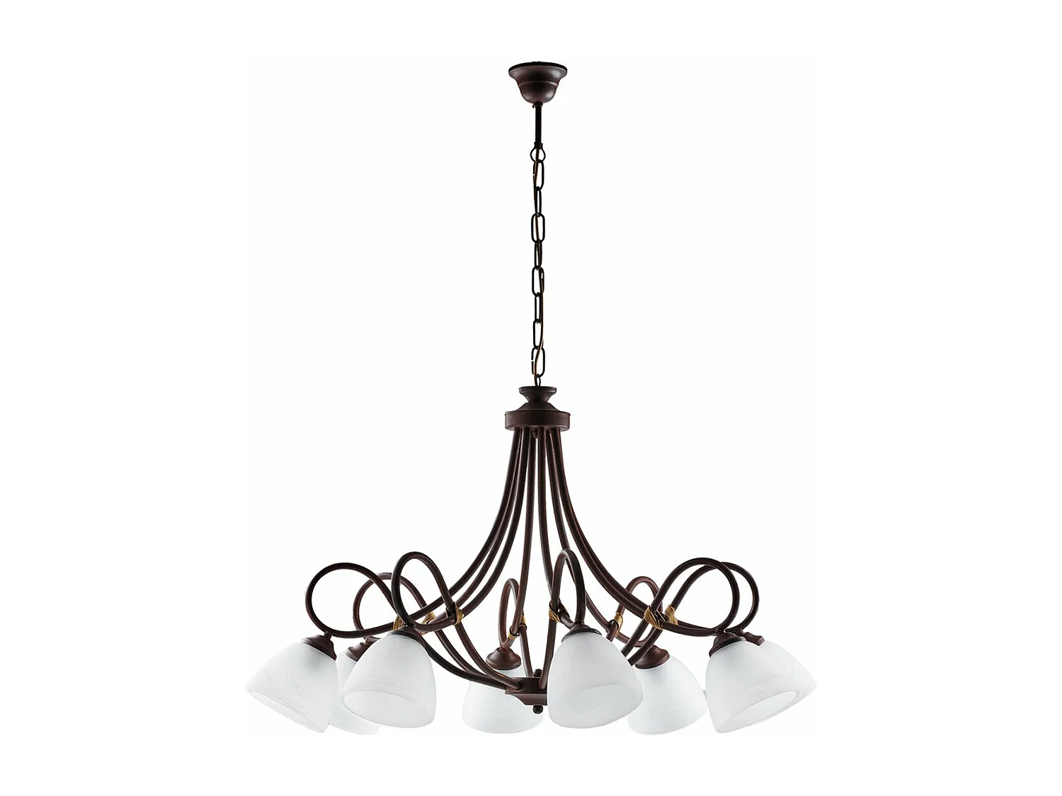 Lustre Dallas noir, effet rouille et or antique, verre albâtre d.13, 8 lumières look industriel vintage