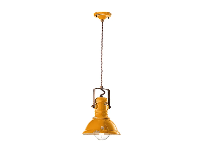 Lampadario Industrial Ferro E Ceramica Vintage Giallo 1 Luce E27 23Cm