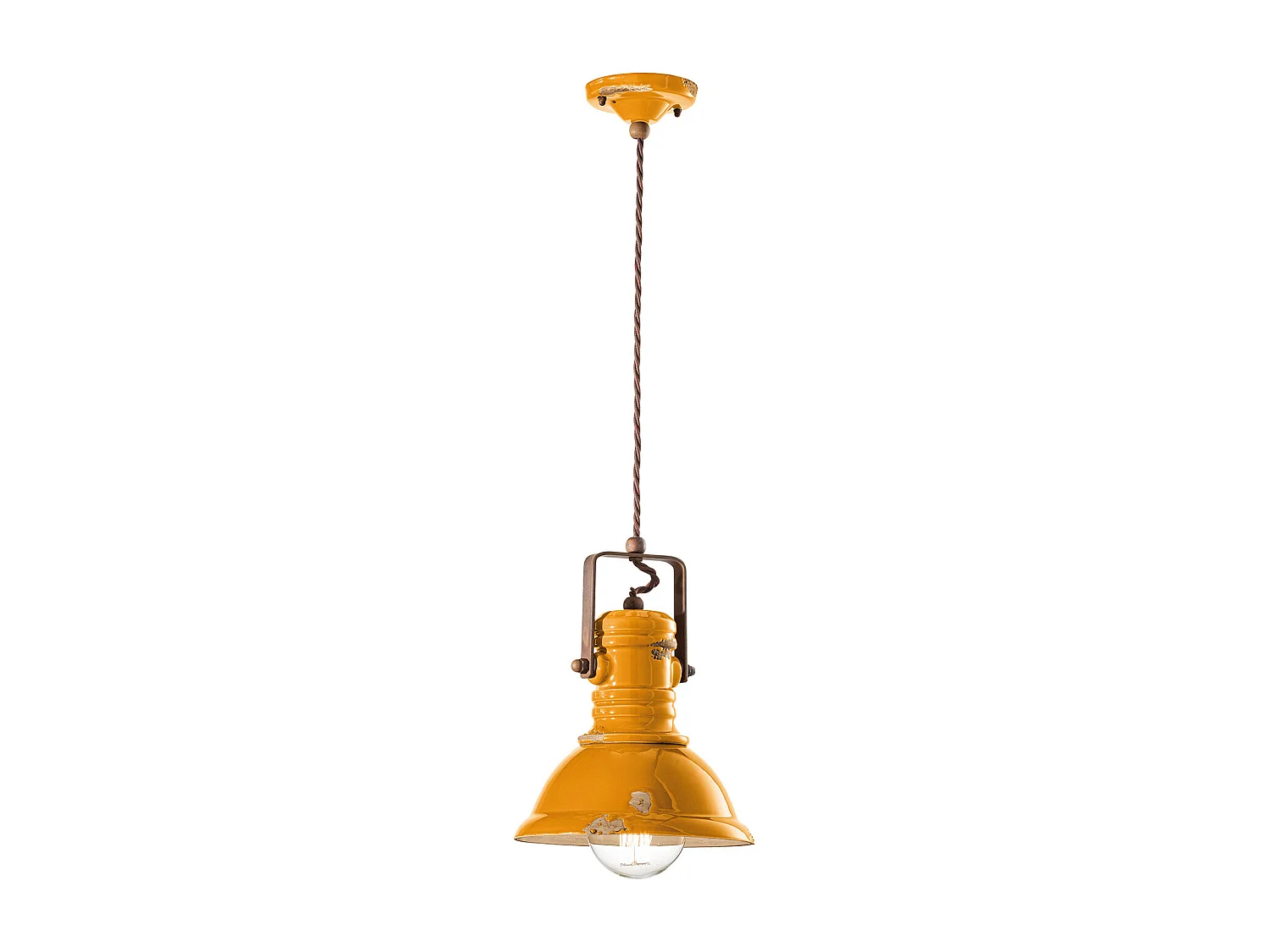Lampadario Industrial Ferro E Ceramica Vintage Giallo 1 Luce E27 23Cm