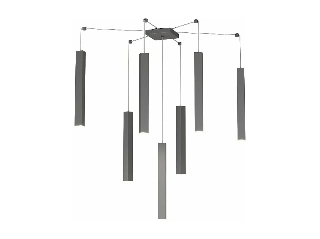 Sospensione Moderna Square Tube Metallo Grigio Antracite 7 Luci Gu10