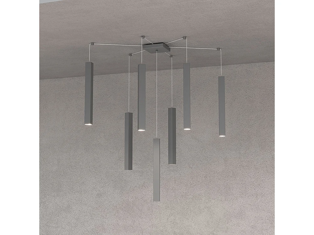Square Tube Sospensione 7 Luci Grigio Antracite Cavo Cm.250 Con Base