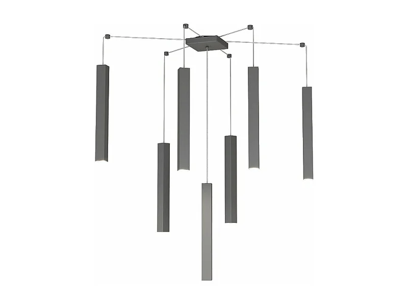 Square Tube Sospensione 7 Luci Grigio Antracite Cavo Cm.250 Con Base