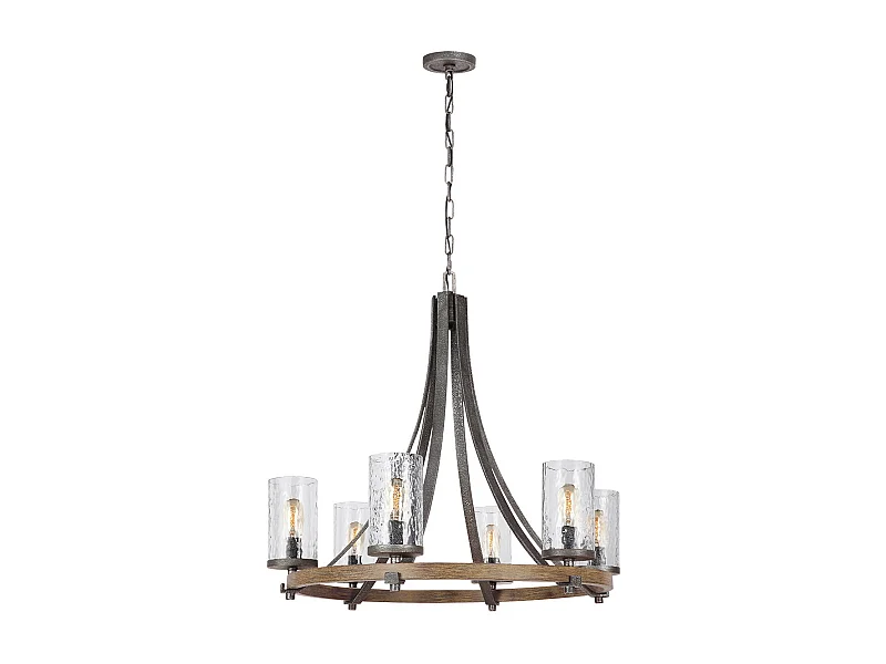 Angelo Feiss Lustre 6 Lumières Chêne Vieilli