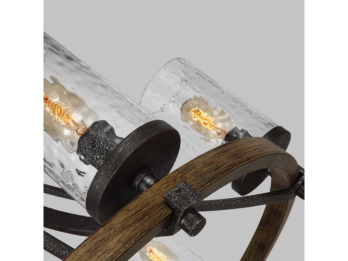 Angelo Feiss Lustre 6 Lumières Chêne Vieilli