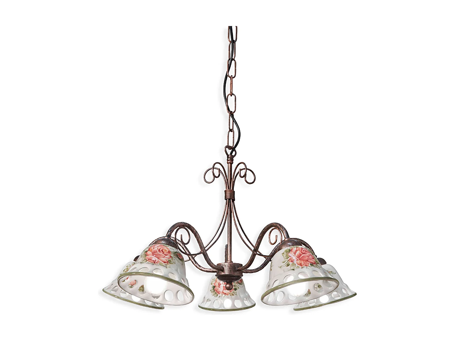 Lampadario Classico Napoli Metallo E Ceramica Nero Sfumato Rame 5 Luci E14