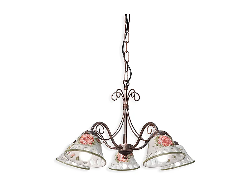 Lampadario Classico Napoli Metallo E Ceramica Nero Sfumato Rame 5 Luci E14