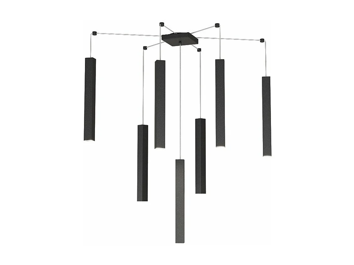 Square Tube Sospensione 7 Luci Nero Cavo Cm.250 Con Base