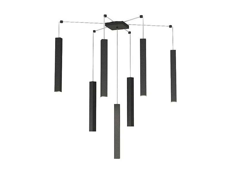 Square Tube Sospensione 7 Luci Nero Cavo Cm.250 Con Base