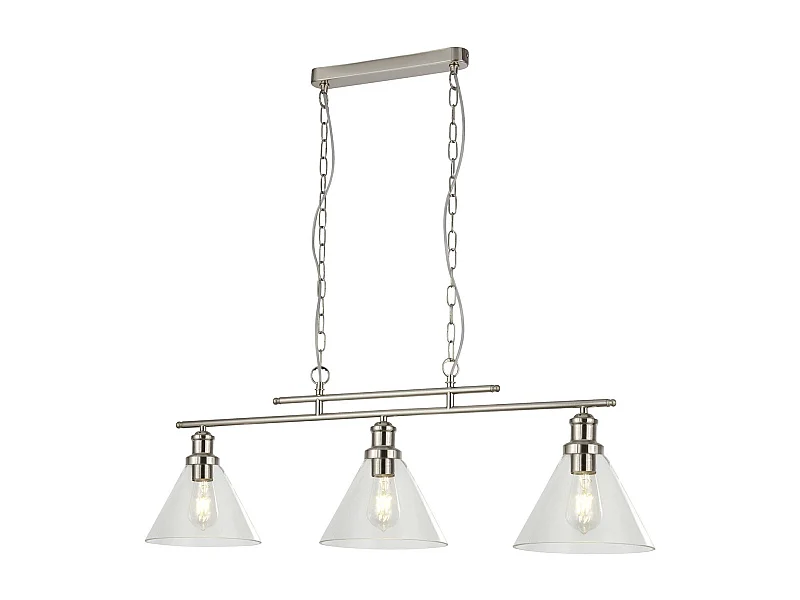 Lampadario Contemporaneo Piramide Acciaio Argento Vetro Trasparente 3 Luci E27