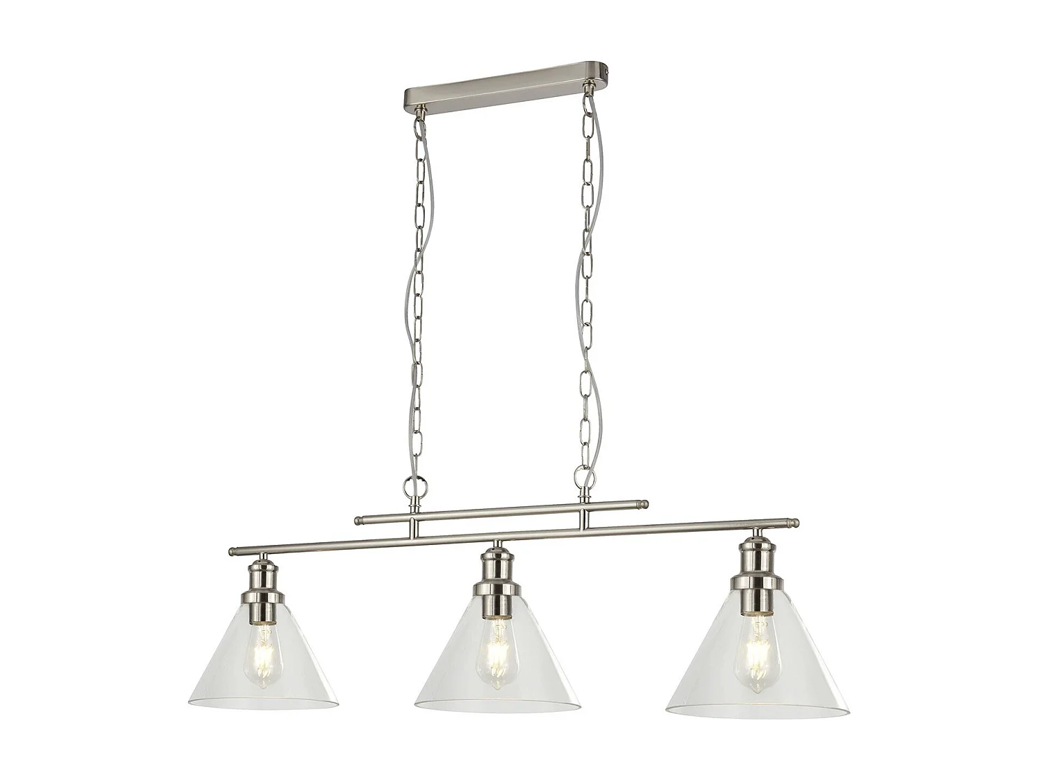 Lampadario Contemporaneo Piramide Acciaio Argento Vetro Trasparente 3 Luci E27